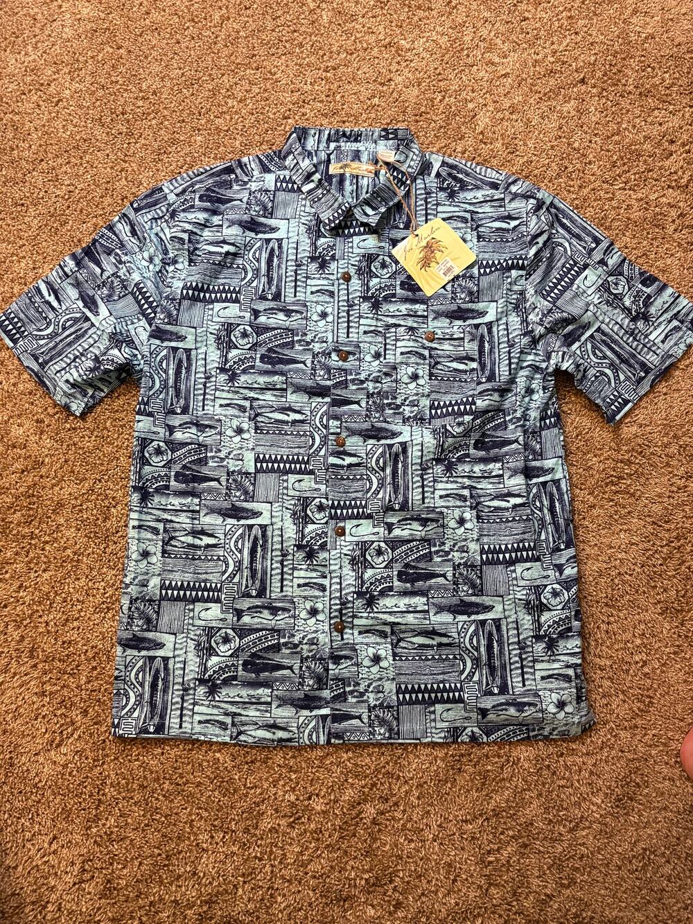 NWT Joe Marlin Short Sleeve Hawaiian Button Down Shirt Fish Print Mens Size XXL